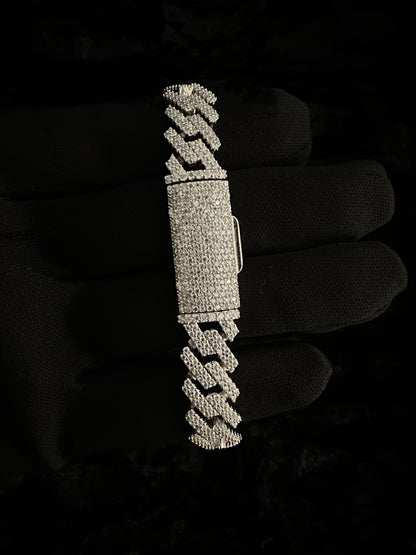 12mm Solid .925 Sterling Silver Moissanite Cuban Link Chain