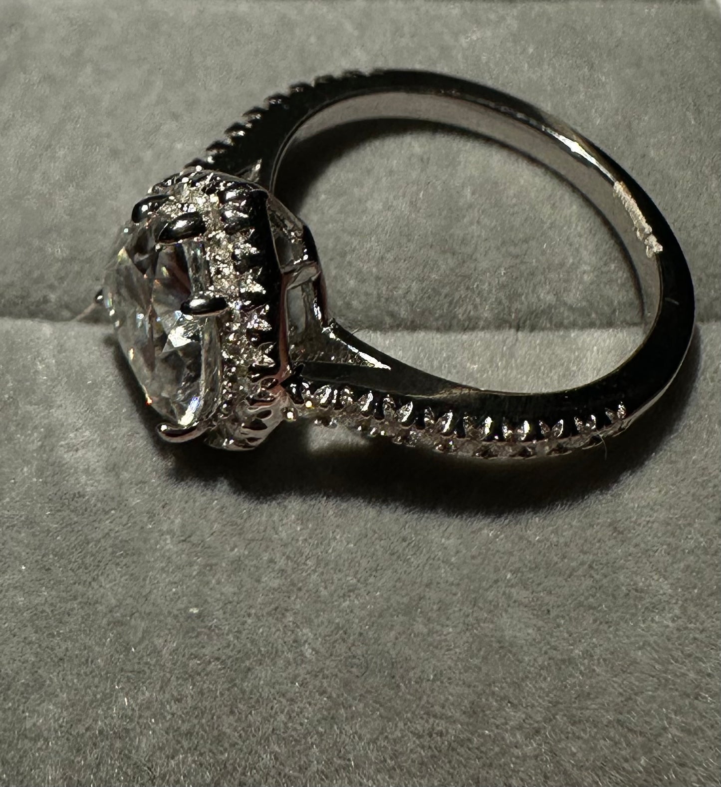 .925 Solid Silver and Moissanite Heart Shaped Ring