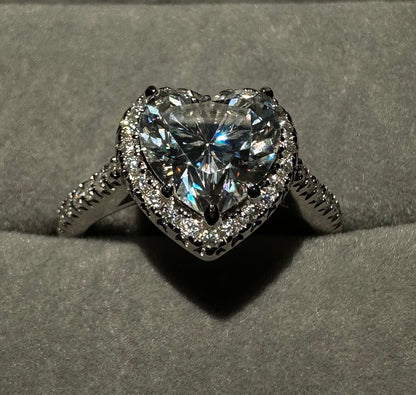 .925 Solid Silver and Moissanite Heart Shaped Ring
