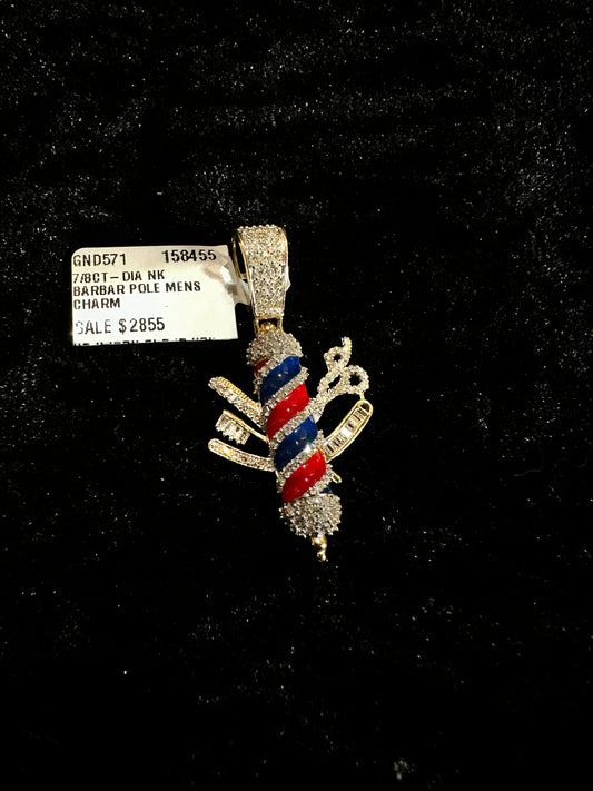 Enamel Barber Pole .83cttw Diamond 10K Gold Pendant