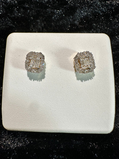 10K Gold Baguette & Solitaire .25cttw Diamond Earrings