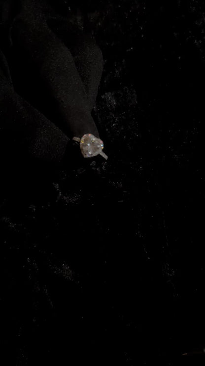 .925 Solid Silver and Moissanite Heart Shaped Ring